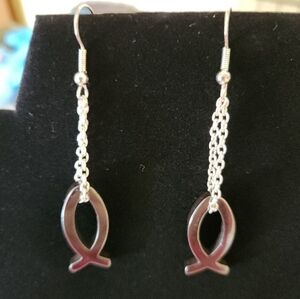 Hematite Ichthys Christian symbol earrings